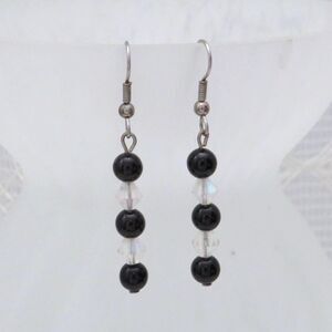 Handmade Onyx and Crystal Dangle Earrings For Women, Casual or Business Jewelry